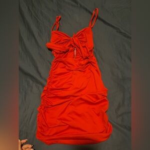 Red Ruched Sleeveless Dress